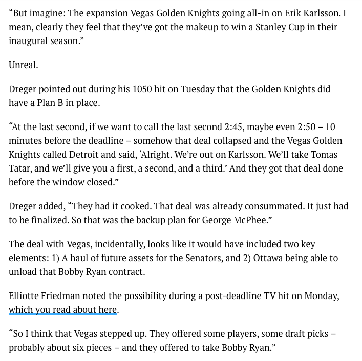 Vegas était à deux doigts d'obtenir Erik Karlsson...