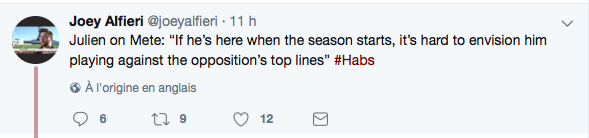Victor Mete n'entamera pas l'année...avec Shea Weber...