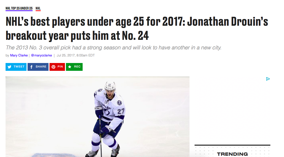 Voir que Jonathan Drouin serait le 24e MEILLEUR JOUEUR de la LNH en-bas de 25 ans...