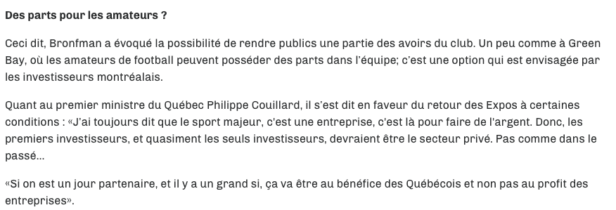 Vous voulez être PROPRIÉTAIRE des EXPOS?