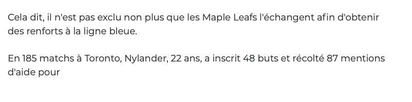 William Nylander doit être en TA.....