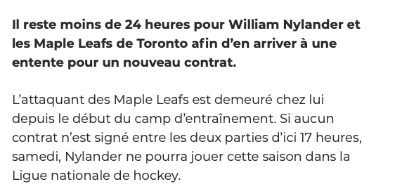 William Nylander doit être en TA.....