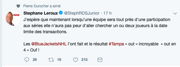 Au tour de FEFANE LEROUX de lancer un message à Marc Bergevin...