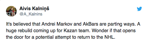 Ça y est...C'est reparti, Andrei Markov à Montréal ?