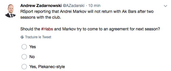 Ça y est...C'est reparti, Andrei Markov à Montréal ?