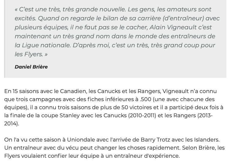 Daniel Brière est au 7e ciel... Pour l'embauche d'Alain Vigneault...