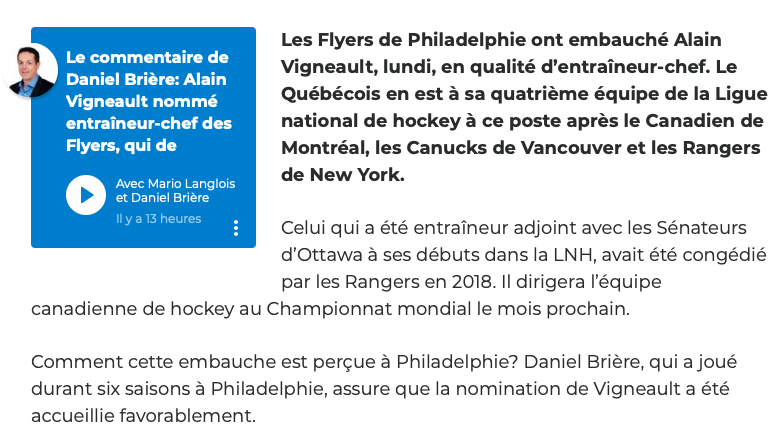 Daniel Brière est au 7e ciel... Pour l'embauche d'Alain Vigneault...