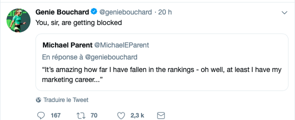 Eugénie Bouchard est rendue à BLOQUER ses HATERS...