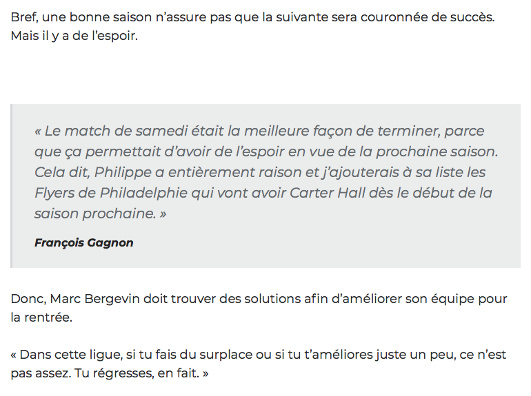 Faire du SURPLACE, la spécialité de Marc Bergevin....
