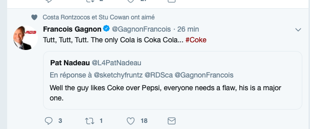 François Gagnon est toujours aussi FIER de BOIRE du COKE...