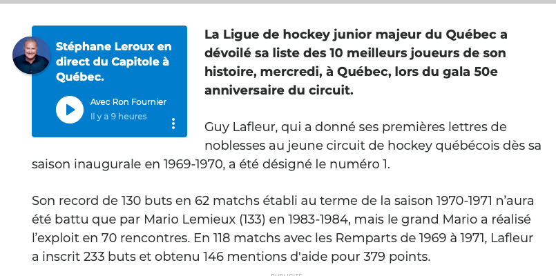 Guy Lafleur le MEILLEUR JOUEUR de l'HISTOIRE de la LHJMQ...et le PLUS GRINCHEUX....