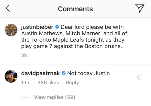 HAHA...David Pastrnak répond à Justin Bieber...