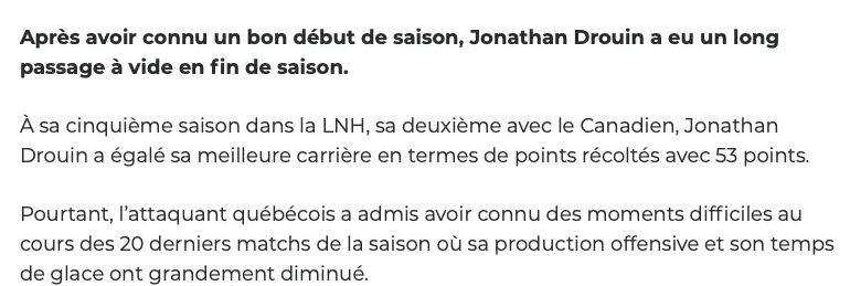 Jonathan Drouin s'était bien fait COACHER par Paul Wilson...