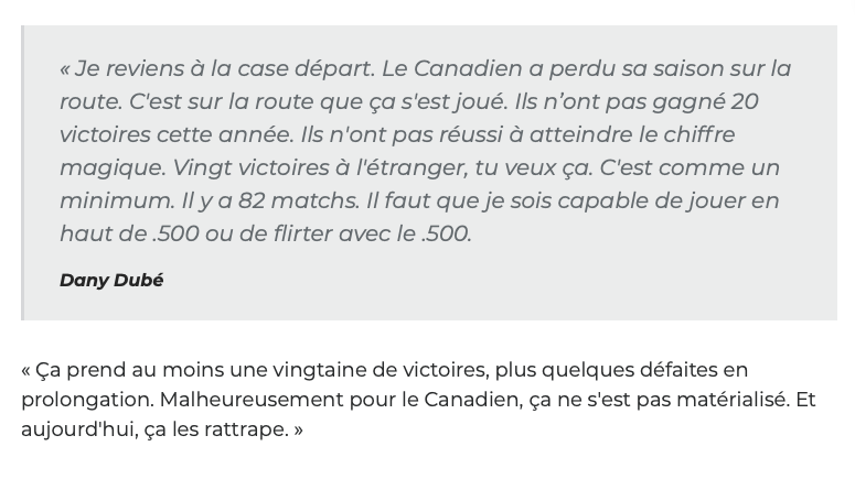 Le CH a perdu sa saison sur la route?????? Il faudrait dire à Dany....