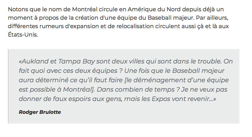 Le retour des Expos...Rodger Brulotte y croit DUR COMME FER..