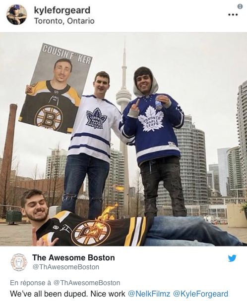 Le vidéo du FAN des Leafs qui met le feu au FAN des Bruins...