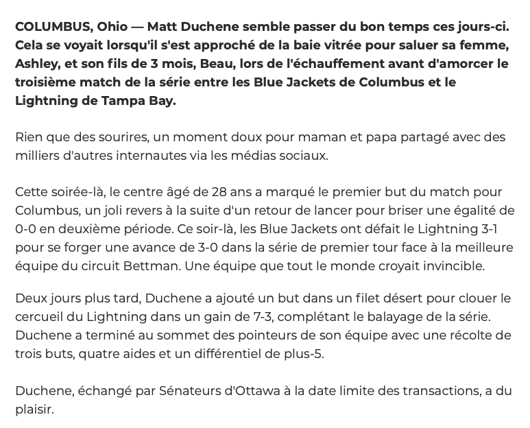 Les médias de Columbus...Sont PERSUADÉS que Matt Duchene va rester....