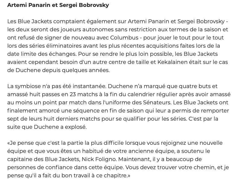 Les médias de Columbus...Sont PERSUADÉS que Matt Duchene va rester....