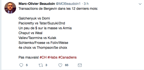 Marc Bergevin dans les 12 DERNIERS MOIS..