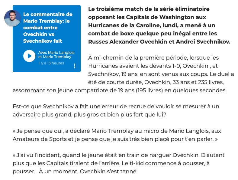 Mario Tremblay... Avait un conseil pour Andrei Svechnikov...