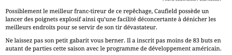 Parmi ces 15....On veut Caufield ou Lavoie...