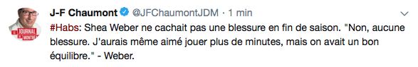 Pas une bonne nouvelle pour Shea Weber ça...