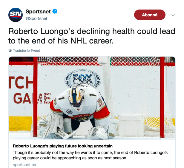 Roberto Luongo est en CR...contre Sportsnet...