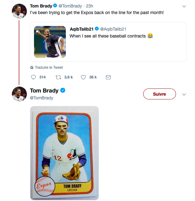 Tom Brady veut le retour des EXPOS..