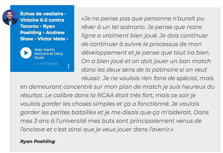 Tout le monde ne parlait que du TOUR CHAPEAU de Ryan Poehling...à part Mete!!!! HAHA!!!