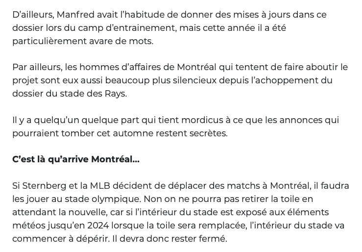 20 matchs pour les RAYS à Montréal en 2020..