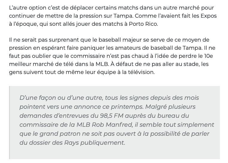 20 matchs pour les RAYS à Montréal en 2020..