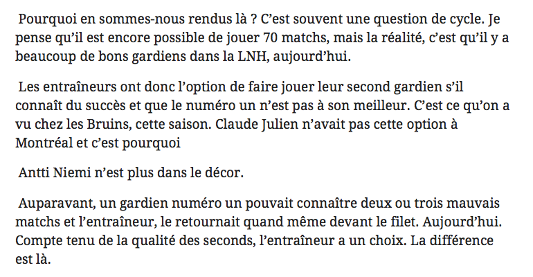 Ce n'est pas la JALOUSIE de José Théodore à l'endroit de Carey Price qui parle...