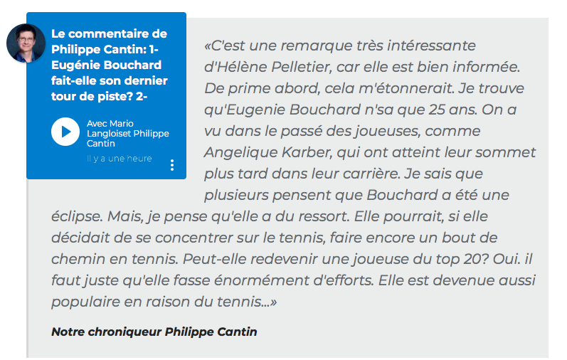 Eugénie Bouchard va prendre sa RETRAITE??????