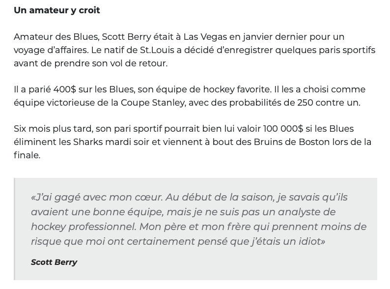 GAGNER 100 000$...EN PARIANT SUR LES BLUES...