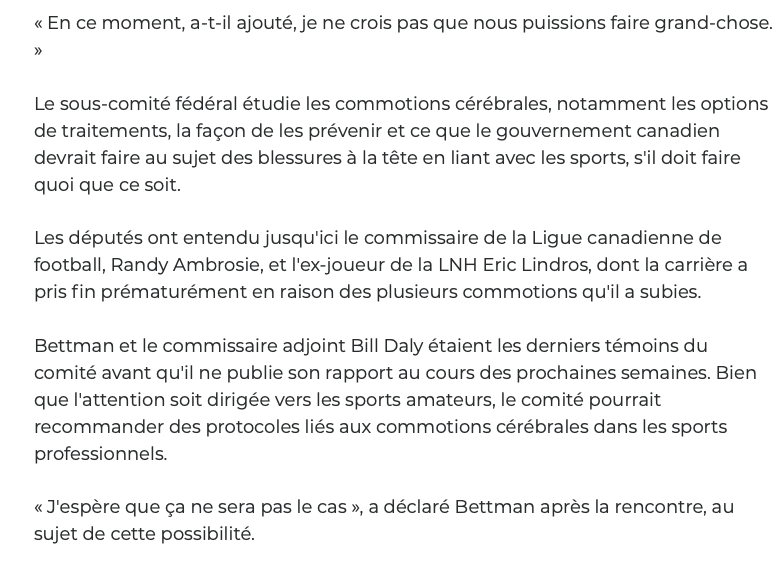 Gary Bettman ne veut pas ÉLIMINER les COUPS à la tête..