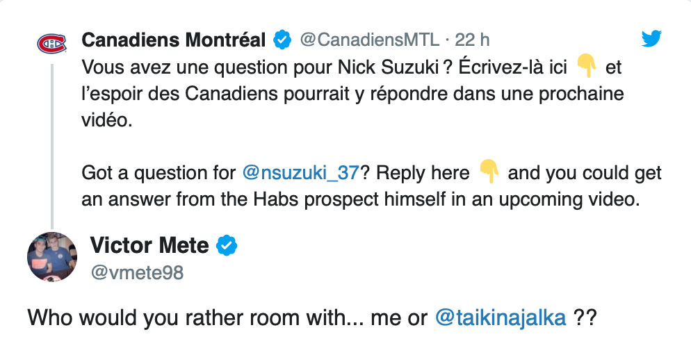 HAHA...Victor Mete et KK se chicanent pour avoir Nick Suzuki...