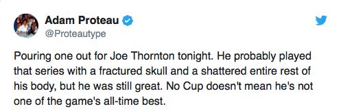 Joe Thornton a joué avec une fracture du crâne...