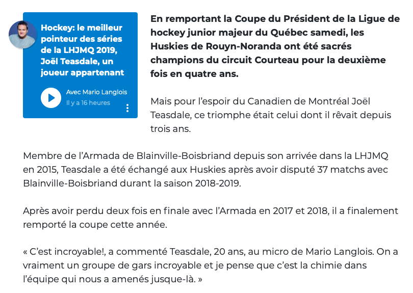 Joel Teasdale est un CHAMPION à vie....mais...