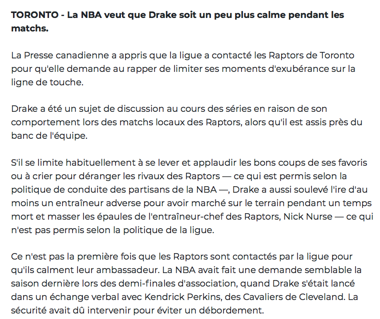 La NBA ne veut plus des CLOWNERIES de DRAKE..