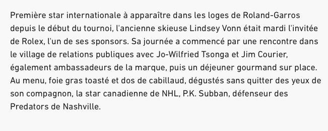 Le CHUM de Lindsey Vonn.... Telle est la nouvelle position de PK Subban....