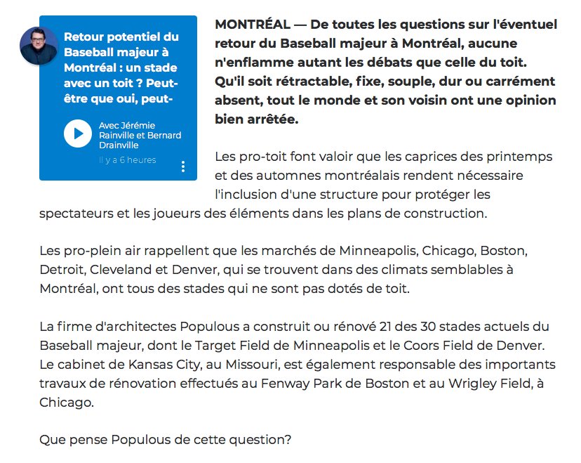 Le MODÈLE du STADE des EXPOS...