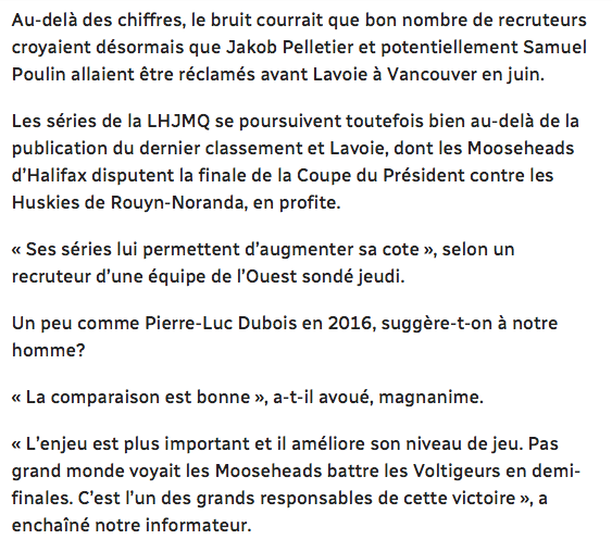 On ne comprend pas les recruteurs qui choisiraient Jakob Pelletier ou Samuel Poulin...avant Raphaël Lavoie..