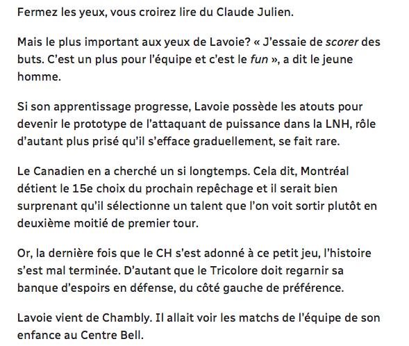 On ne comprend pas les recruteurs qui choisiraient Jakob Pelletier ou Samuel Poulin...avant Raphaël Lavoie..