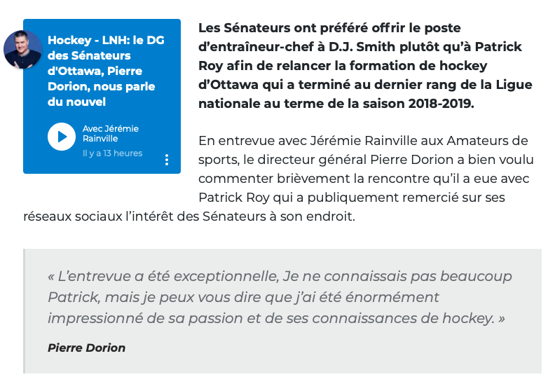 Pierre Dorion affirme que son entrevue avec Patrick Roy a été EXCEPTIONNELLE...HONTE à Mike Bossy!!!!!