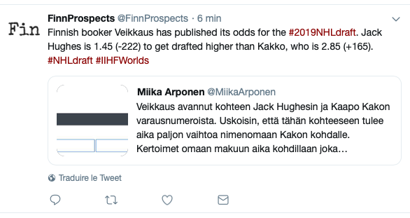 Si tu mets 100$ à Vegas sur Kaapo Kakko....