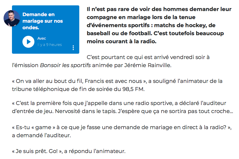 Une demande en MARIAGE à BONSOIR les SPORTIFS...