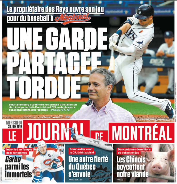 Après avoir REJETÉ l'idée du proprio des Rays, soit un PARTAGE Montréal-Tampa-Expos-Rays...