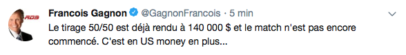 AYOYE...Quelqu'un qui assiste au match à St-Louis, va se mettre riche !!!