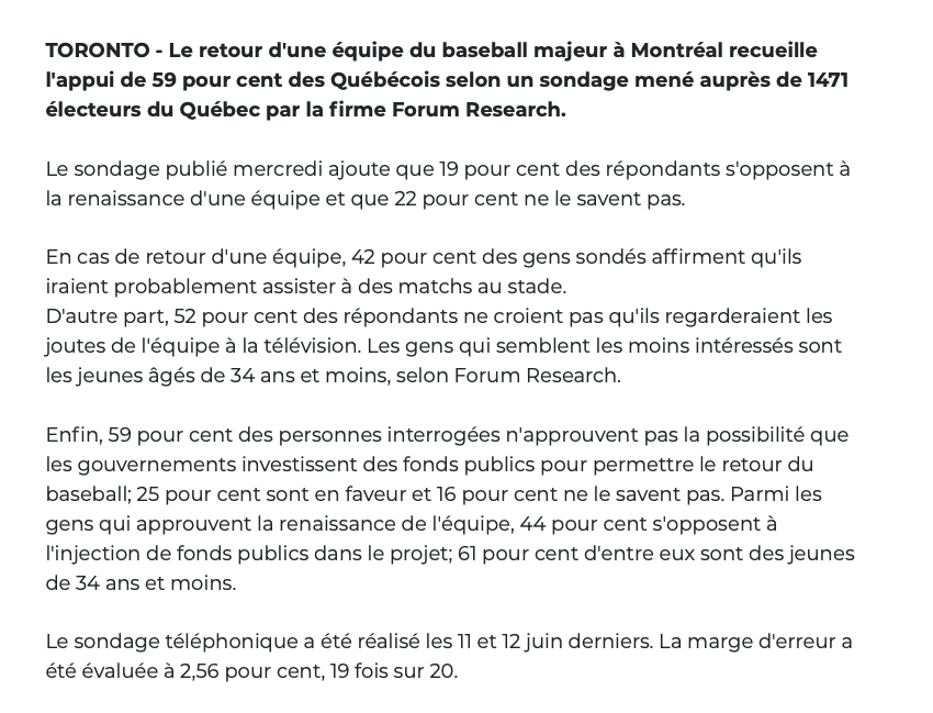 Ce sondage fait MAL aux Expos...