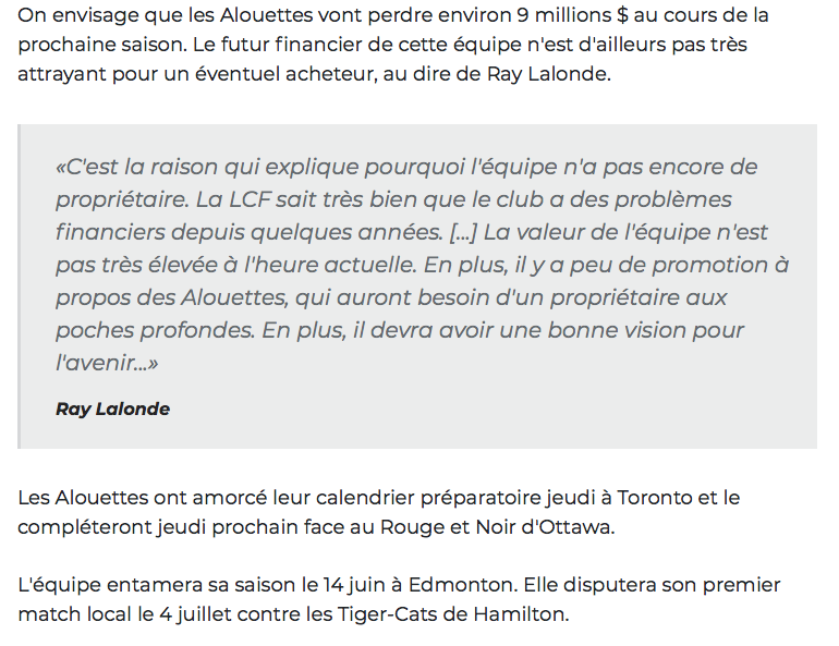 C'est pas le VISAGE des Alouettes qu'il faut changer..